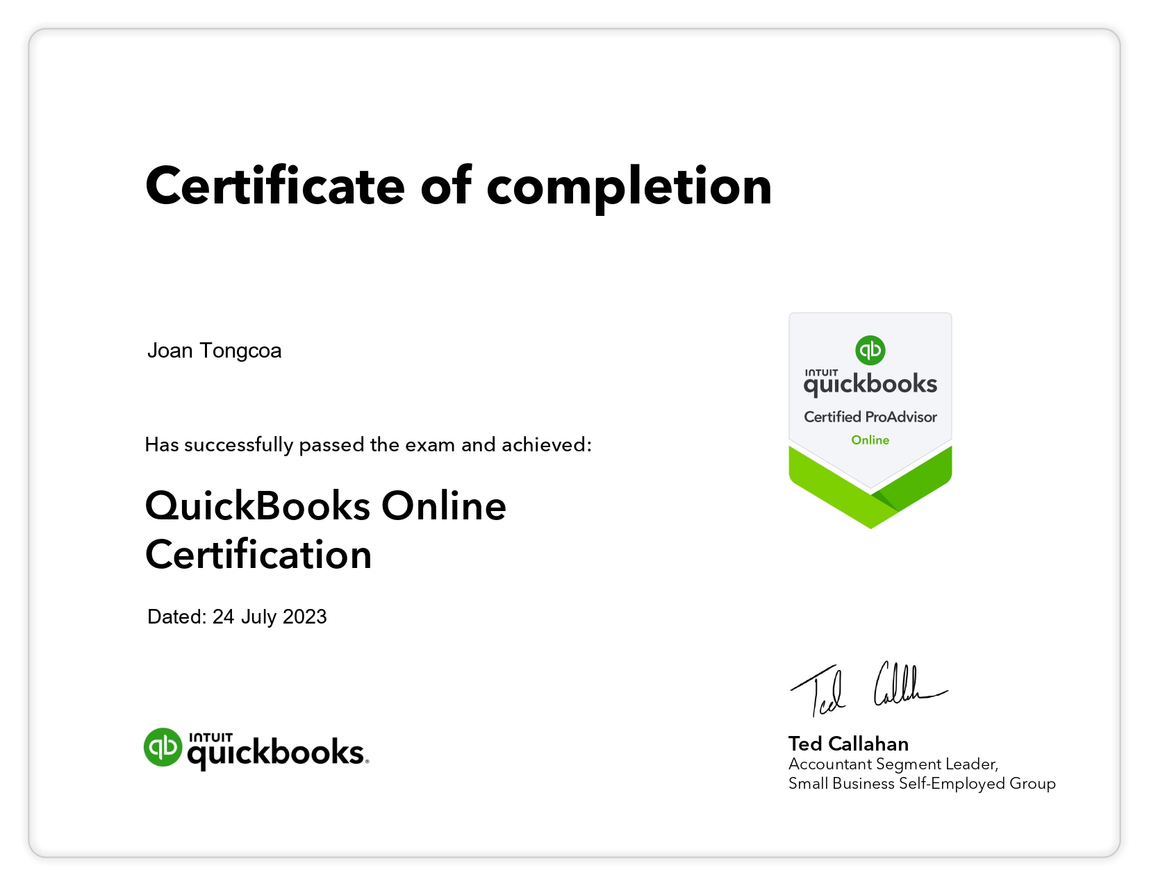 Certified Quick Books Pro Advisor