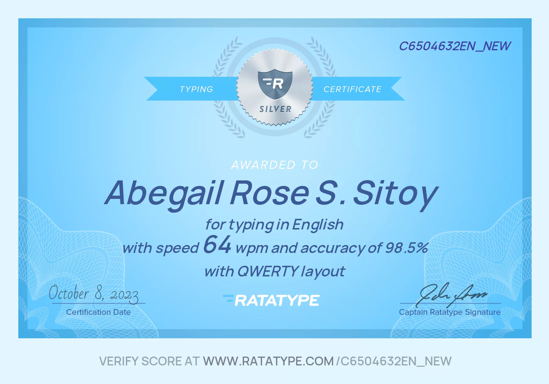 Typing Certificate