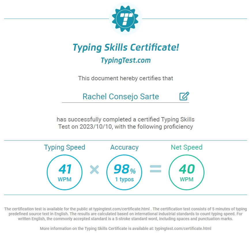 Typing Skills Certificate