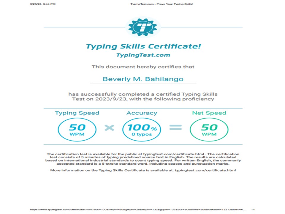 Typing Test Certificate