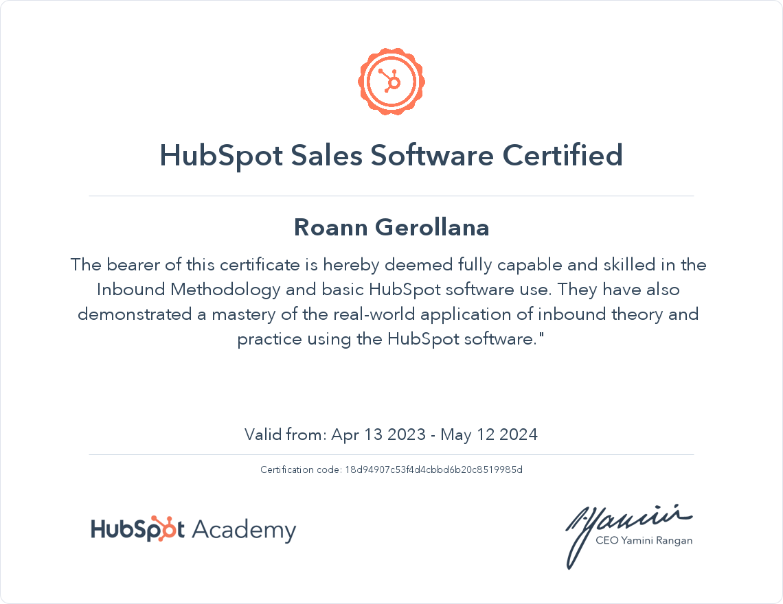 Hubspot Sales Software Certificate