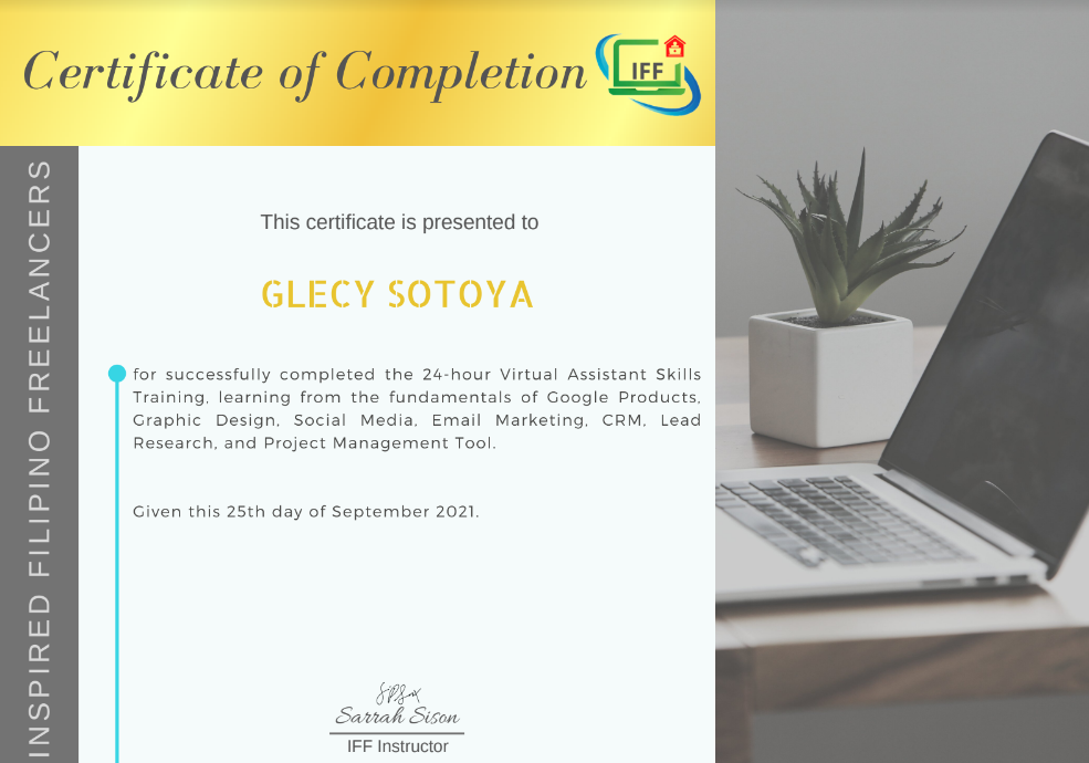 VIRTUAL ASSISTANT SKILLS TRAINING CERTIFICATE