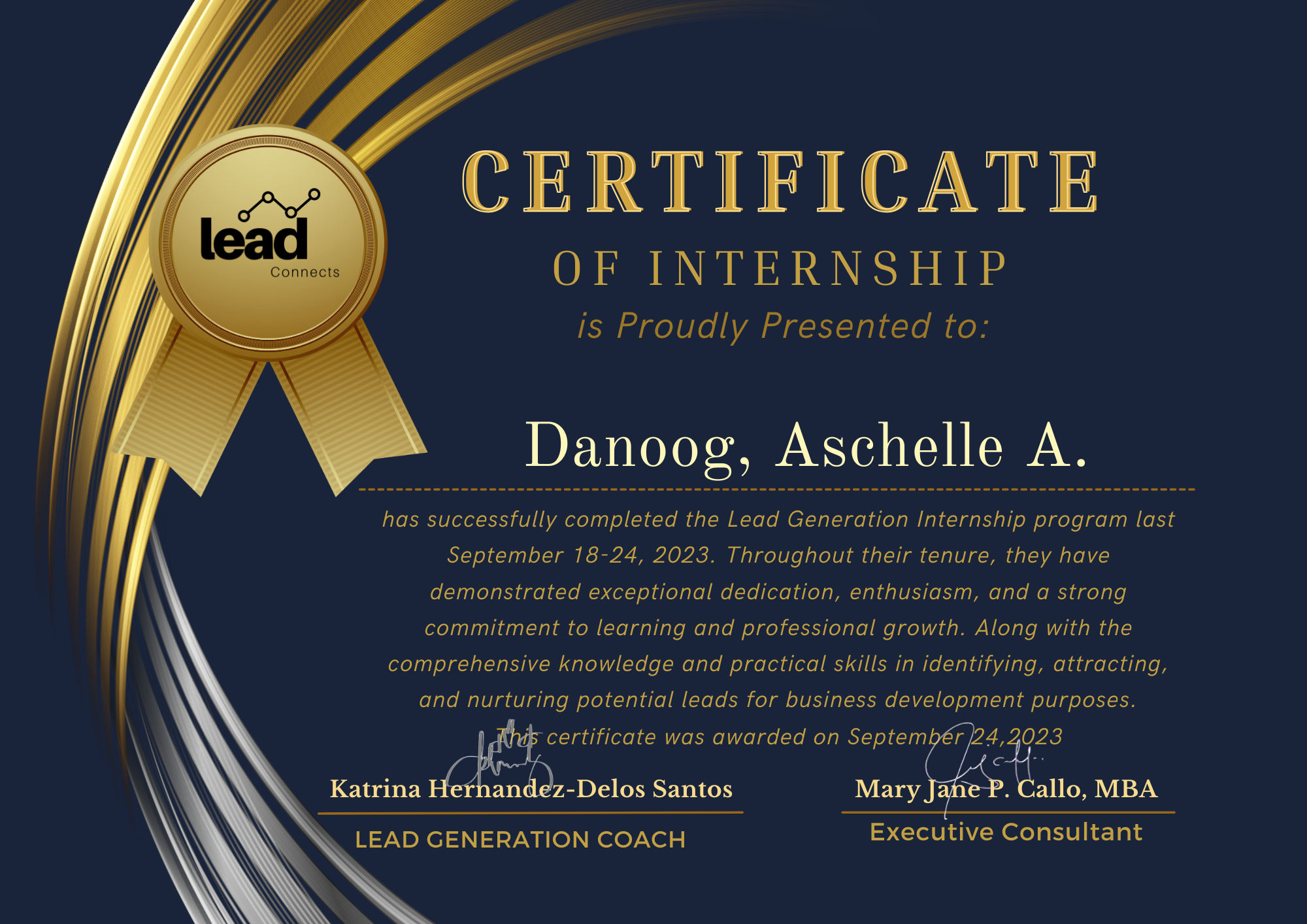 Certificate of Lead Generation Internship