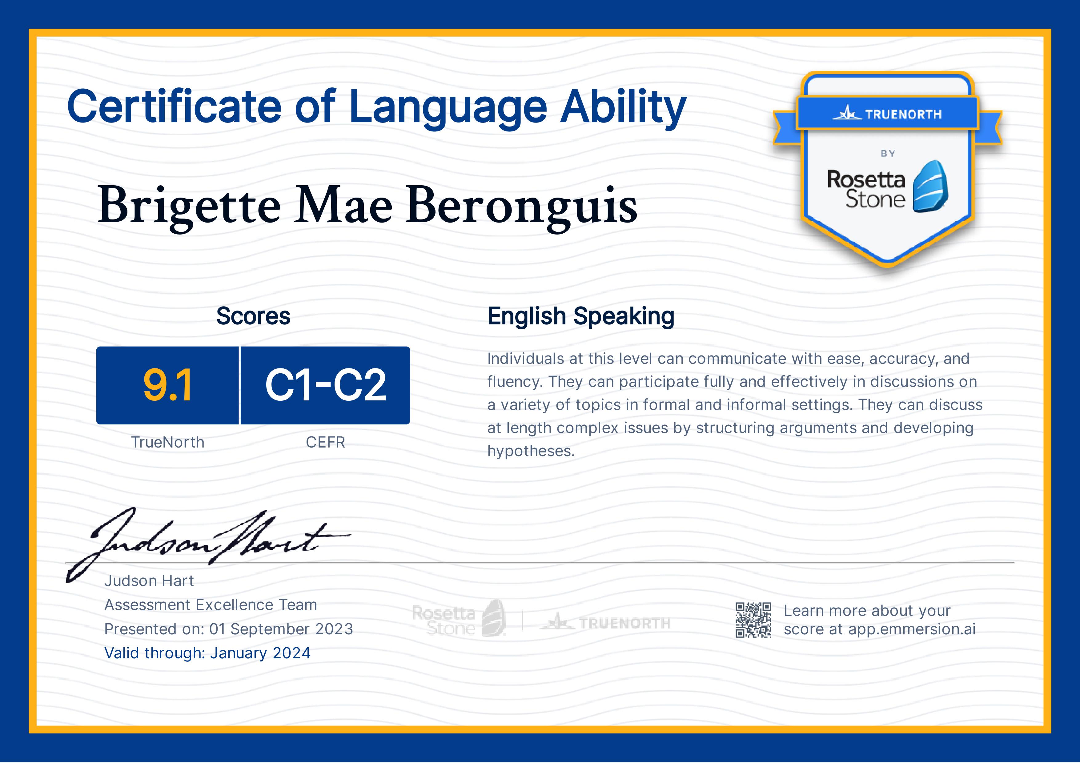 Certificate of Language Ability