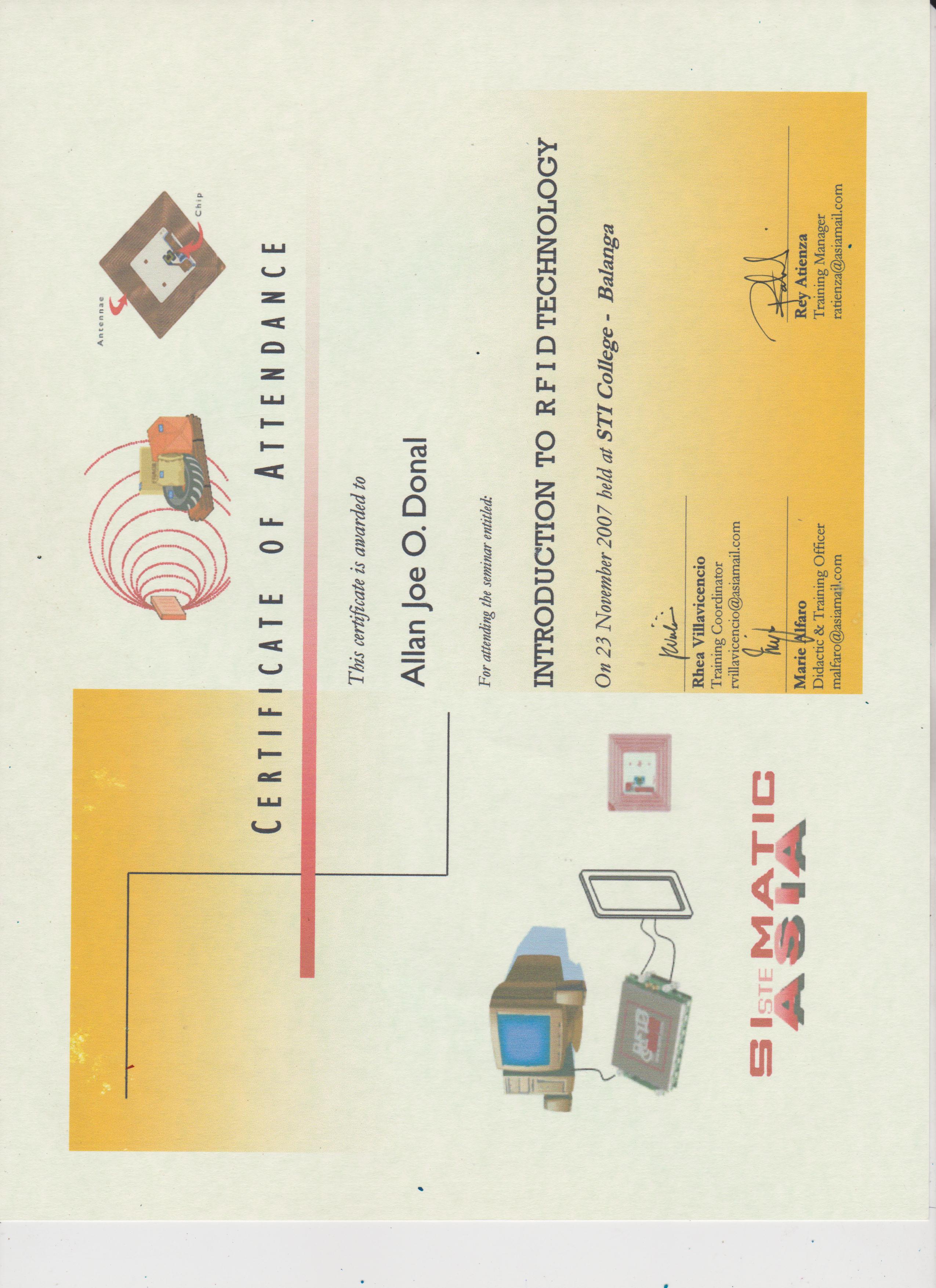 Certificate of Attendance RFID