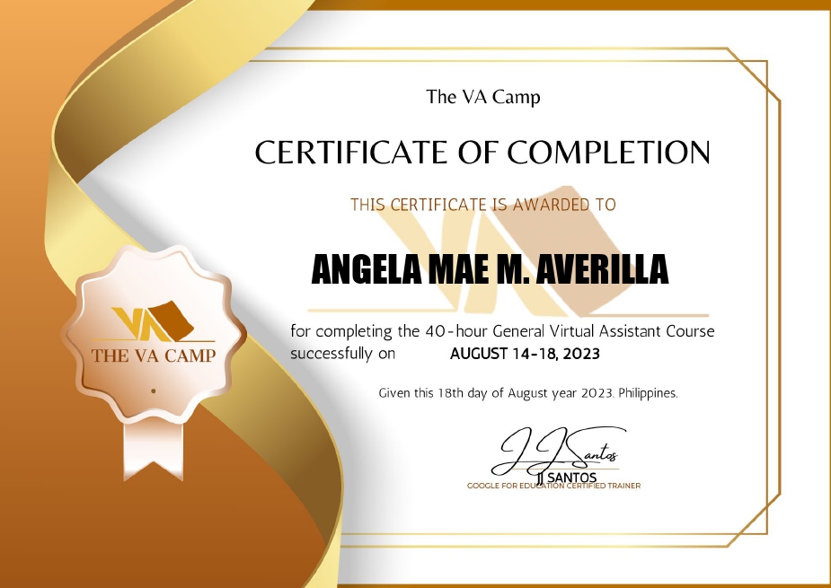 General Virtual Assistant Certificate (The VA Camp)