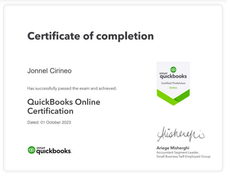 QuickBooks Online ProAdvisor Certificate