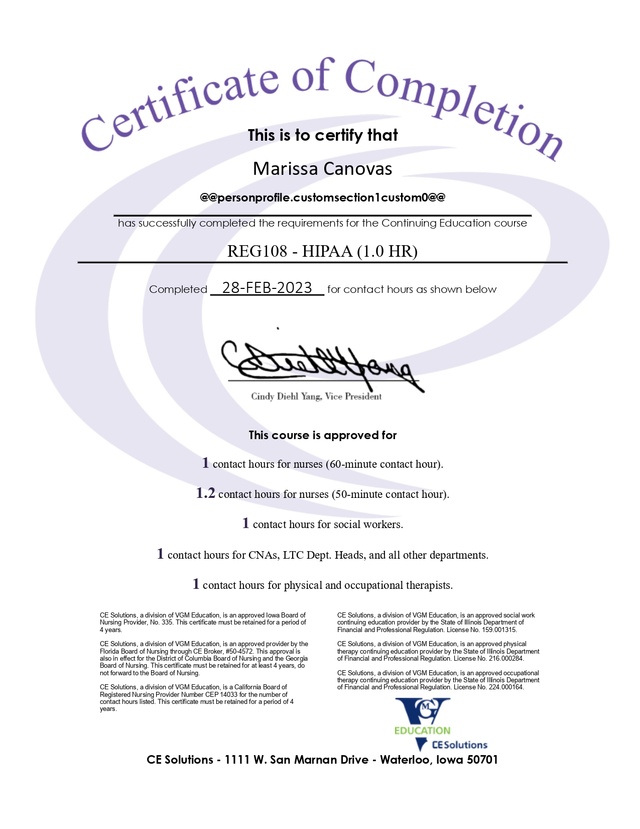 HIPAA Certificate of Completion