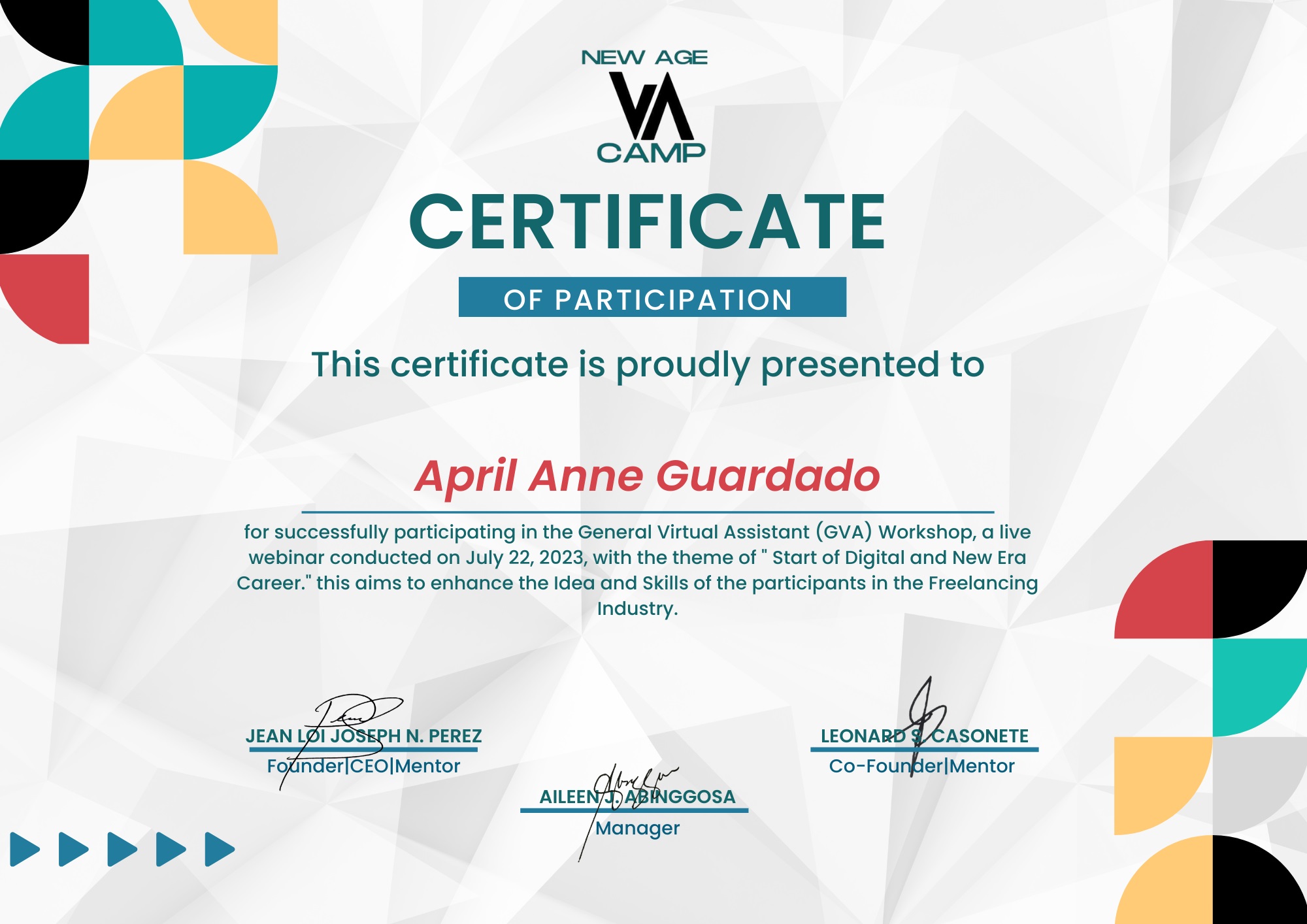 New Age VA Camp GVA Workshop