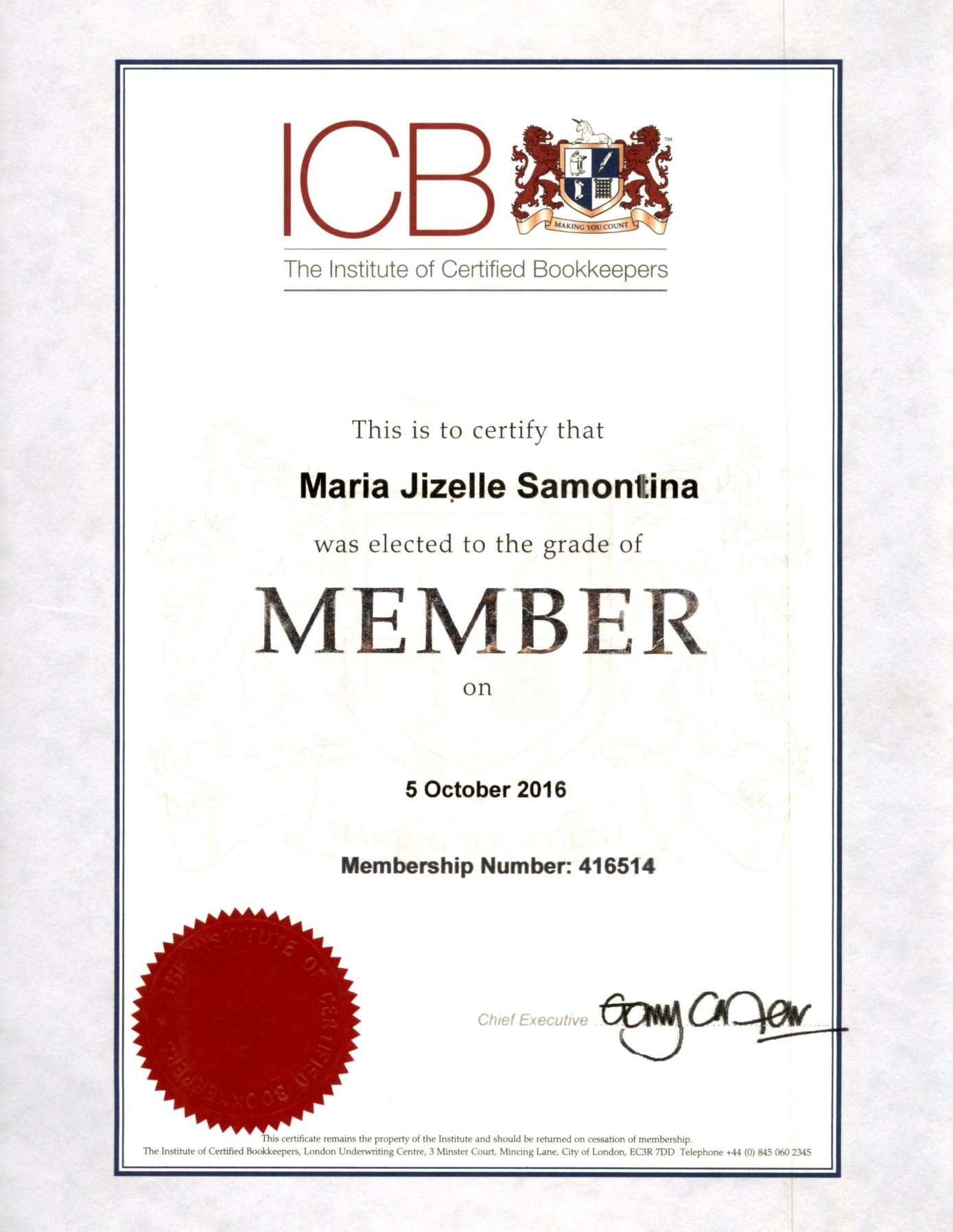 Member of The Institute of Certified Bookkeepers