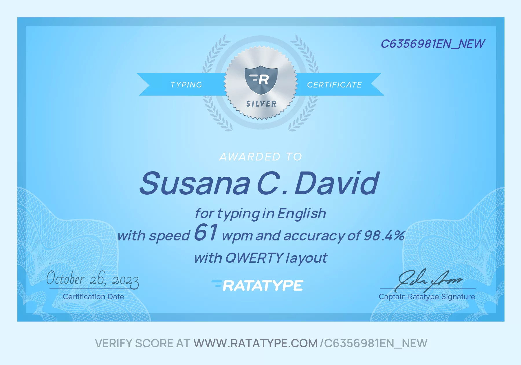 Typing Certificate