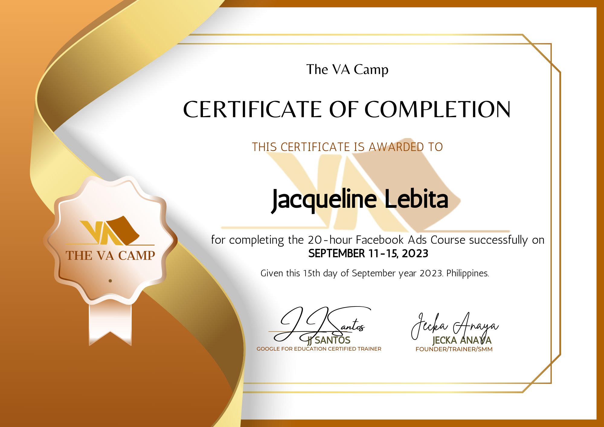 FB Ads Course Certificate