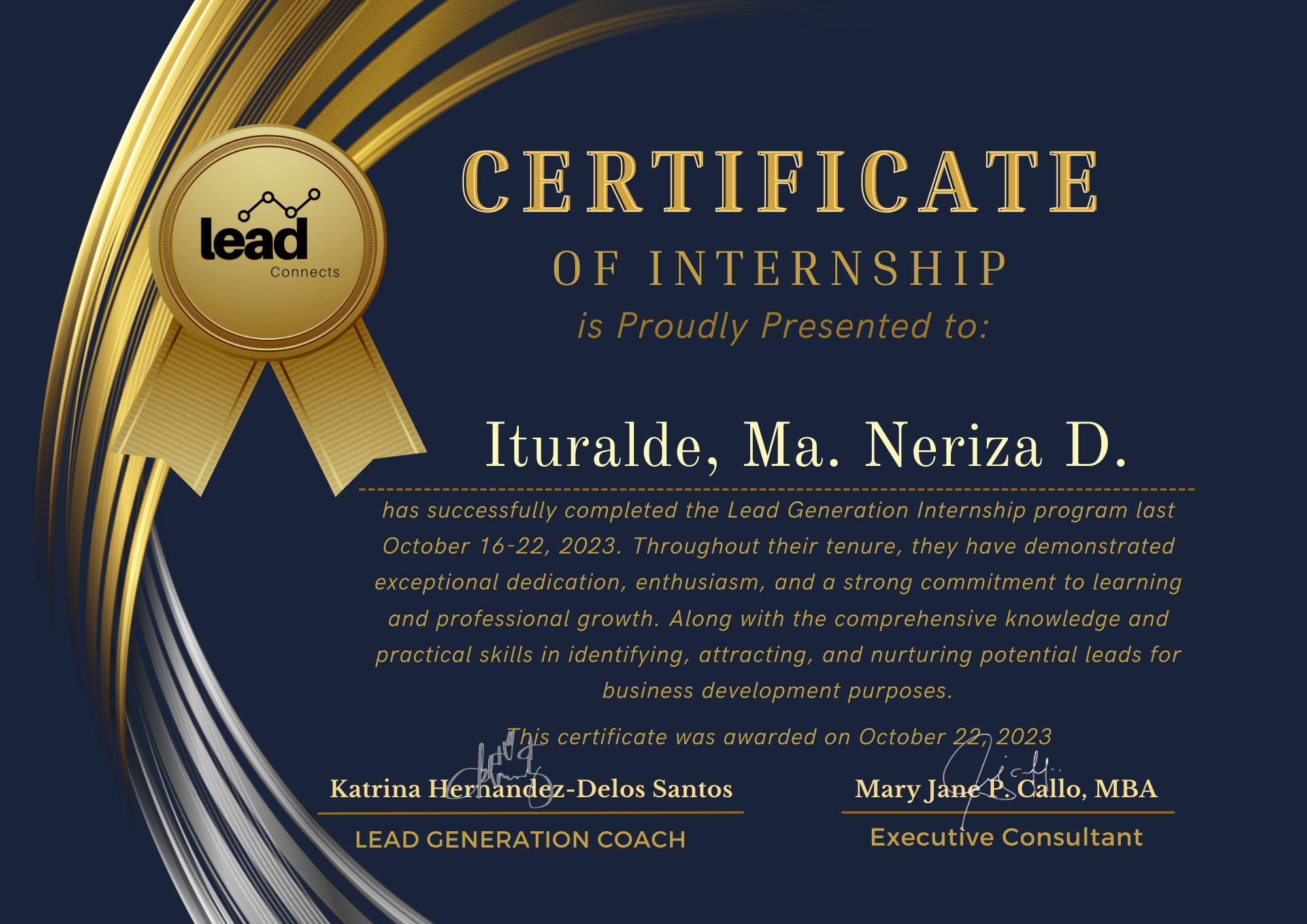 Internship Certificate - Lead Connects