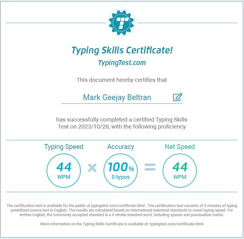 Typing Test Certificate