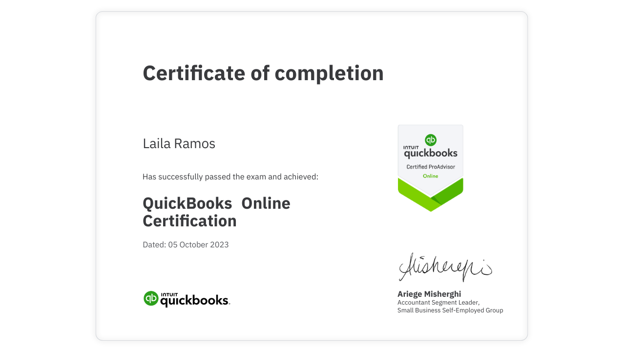 QuickBooks certificate