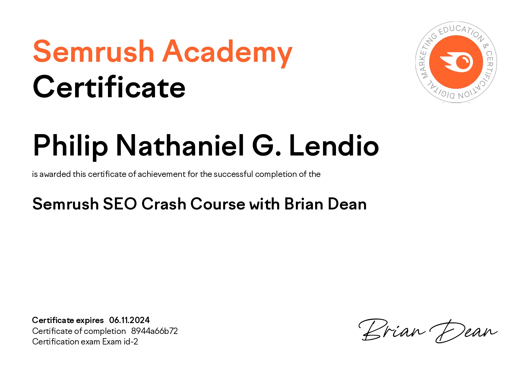 Semrush Academy Certificate