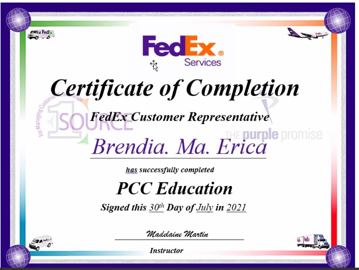 FEDEX PCC TRAINING COMPLETION