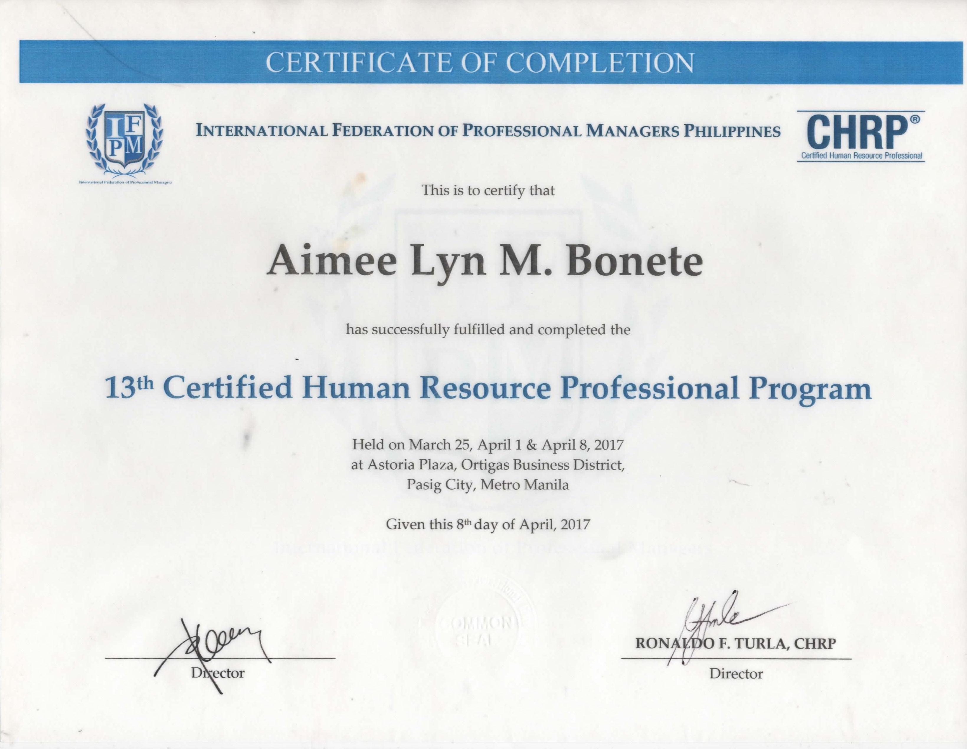 CHRP Certificate