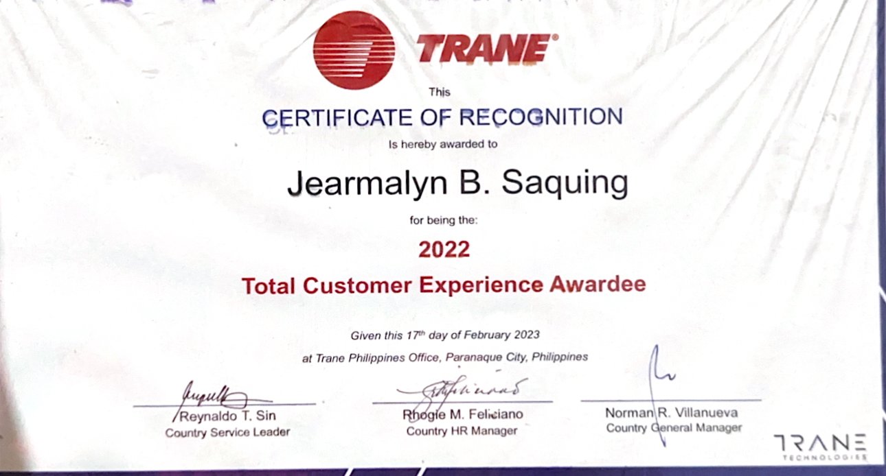 Total Customer Experience Awardee 2022- Top Sales for aftermarket with PHP100M sales