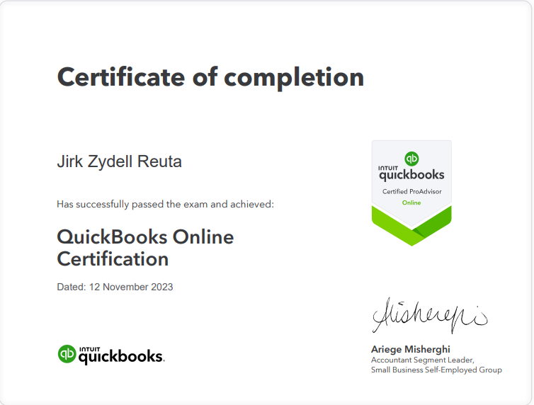 Quickbooks Certified ProAdvisor