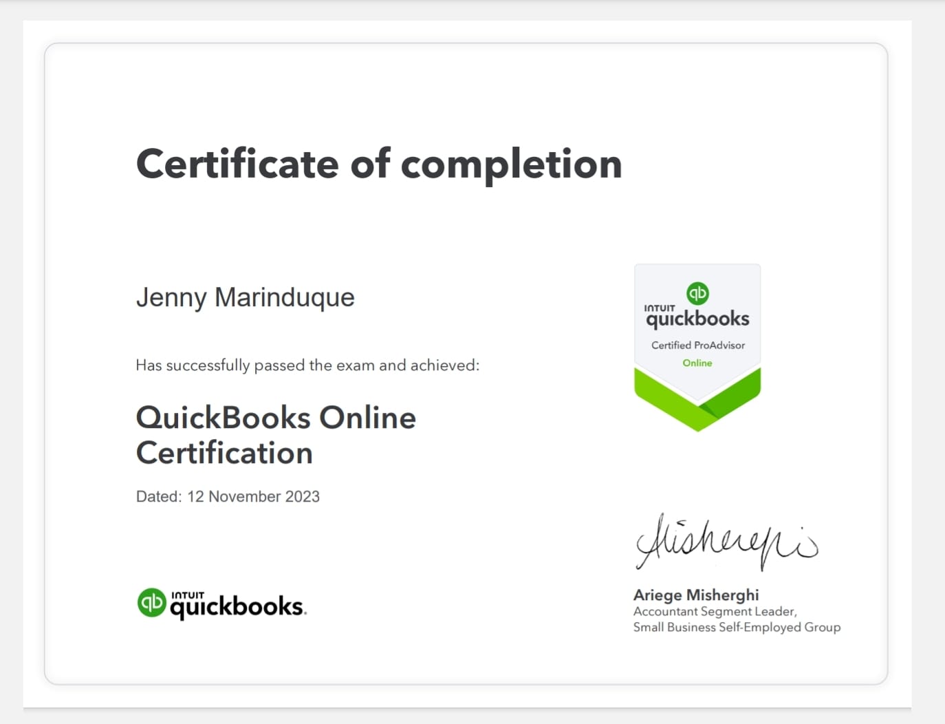 Certified ProAdvisor - QuickBooksOnline