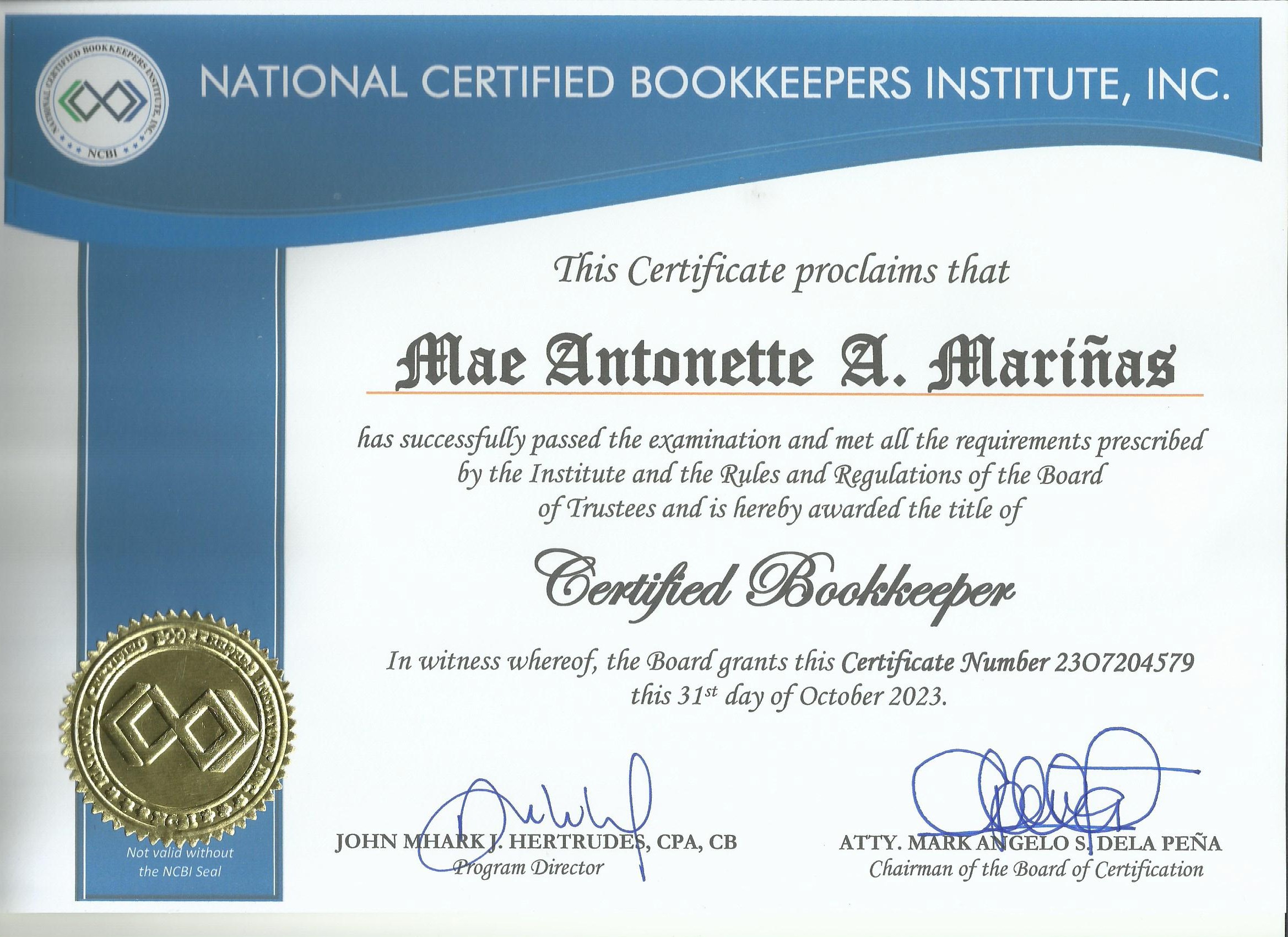 Certified Bookkeeper