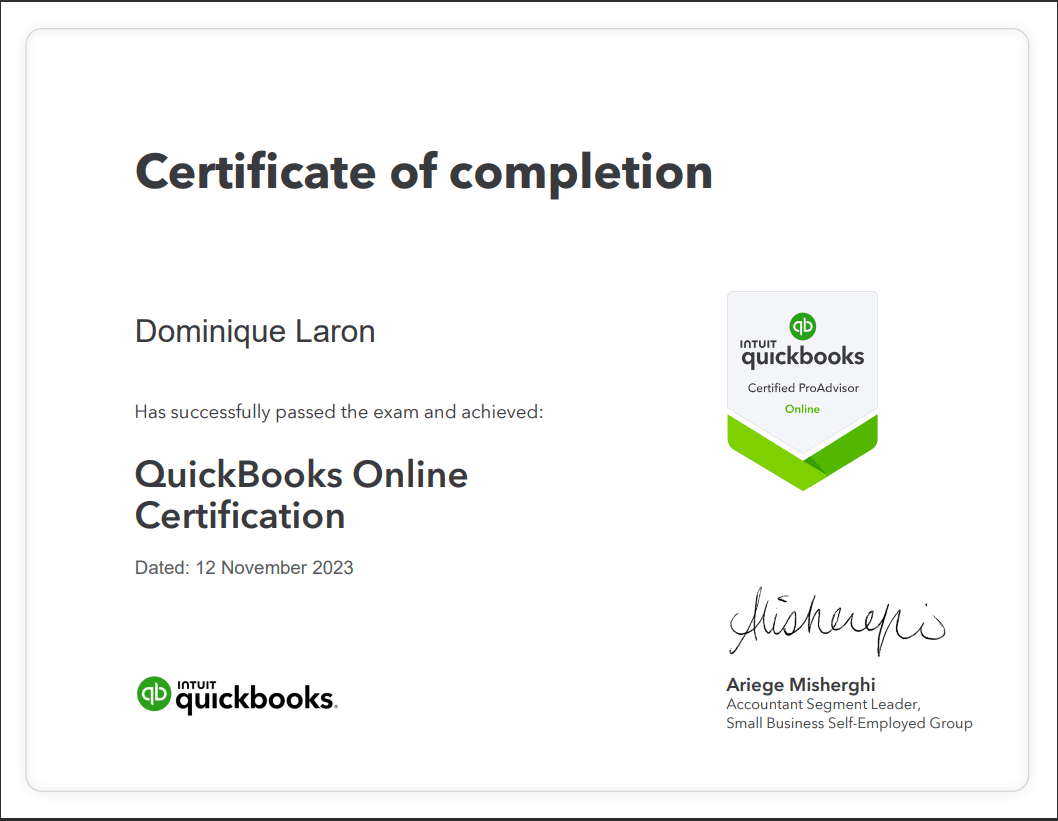 QuickBooks Online ProAdvisor Certificate