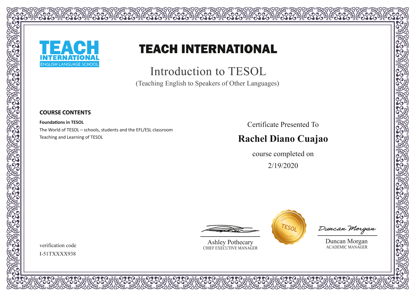 TESOL CERTIFICATE