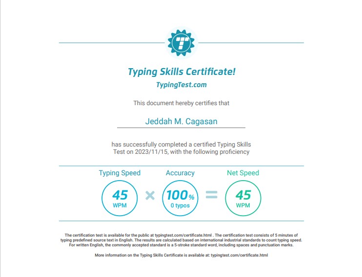 Typing Skills Certificate