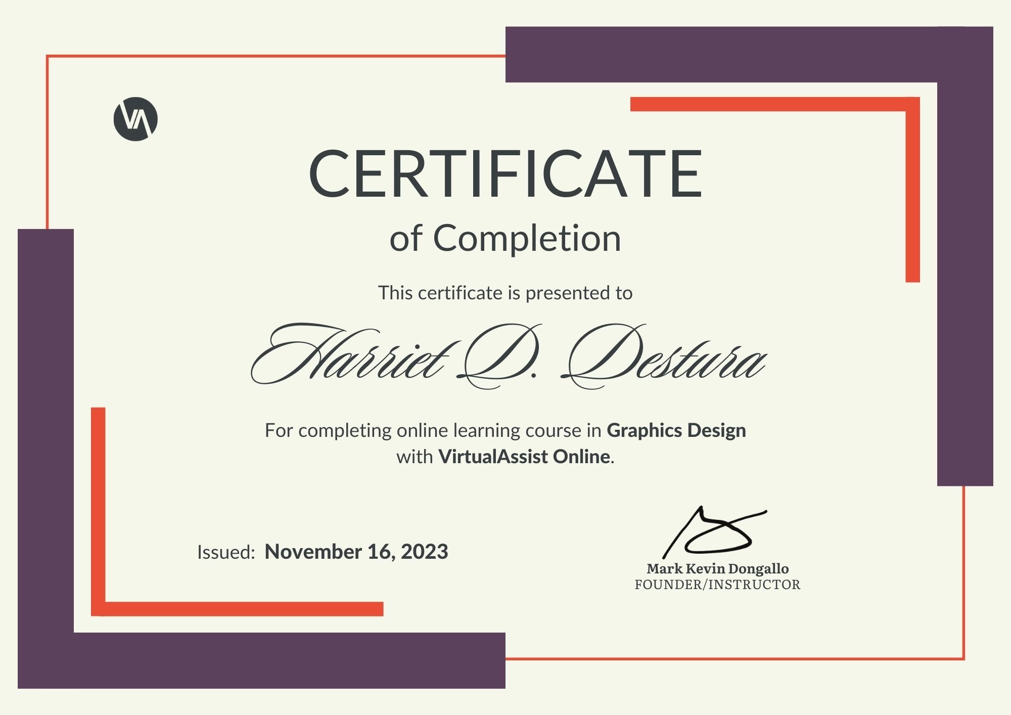 Graphics design certificate