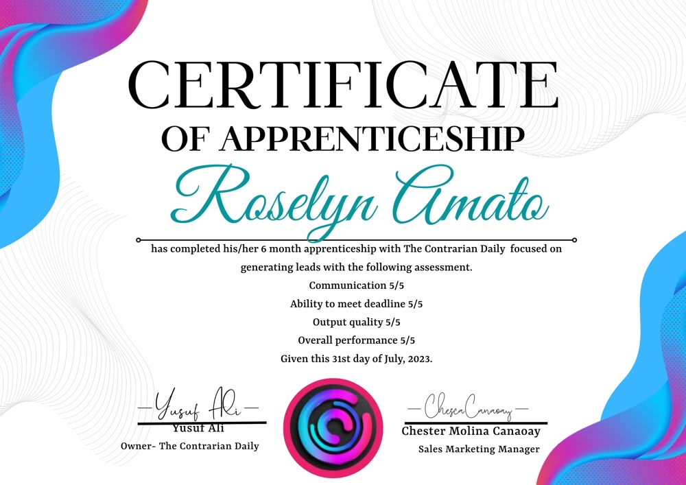 Certificate of Apprenticeship with Contrarian Daily