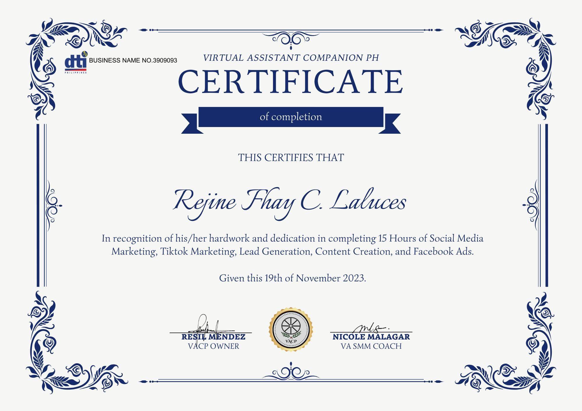 Social Media Marketing Training Certificate