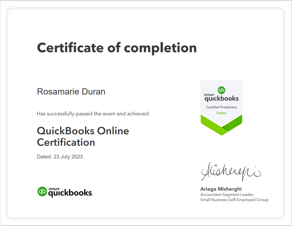 QUICKBOOK ONLINE CERTIFICATION