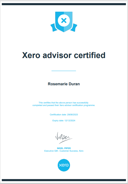 XERO ADVISOR CERTIFICATE