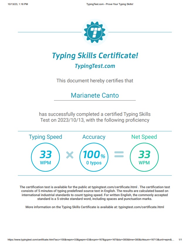 Typing Skills Certificate