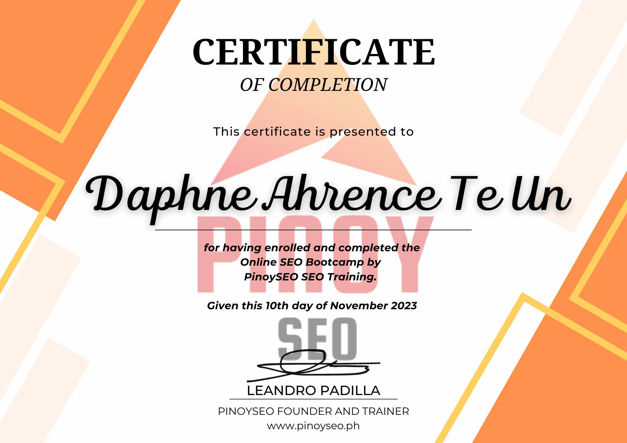 PINOYSEO CERTIFICATE