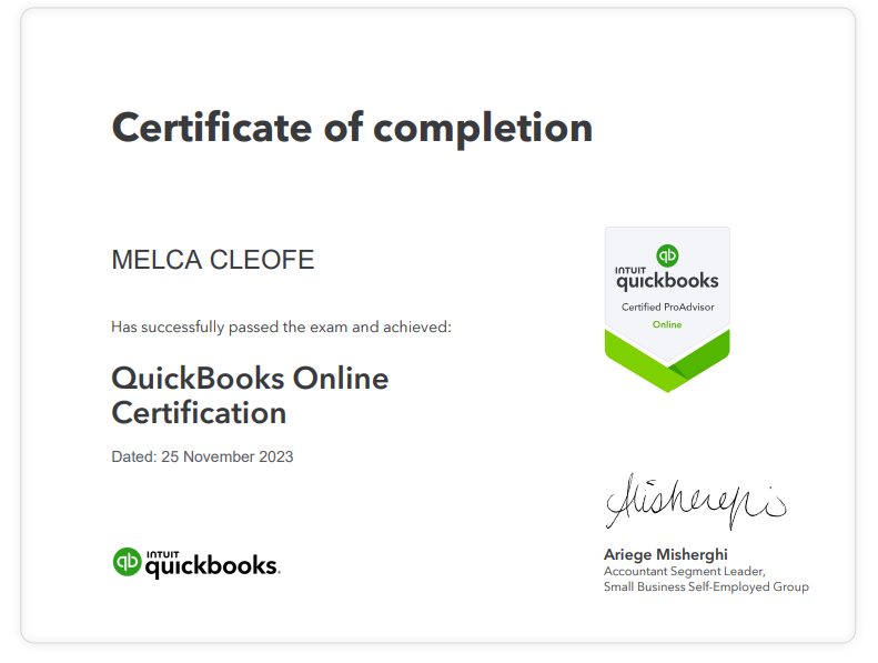 QUICKBOOKS CERTIFICATE