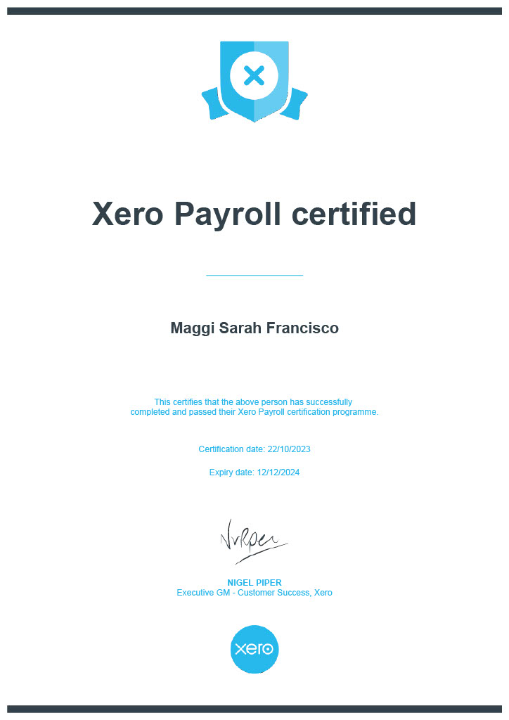 Xero Payroll Certification