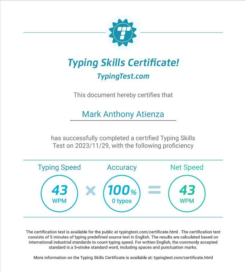 Completed 5 min test at TypingTest.com