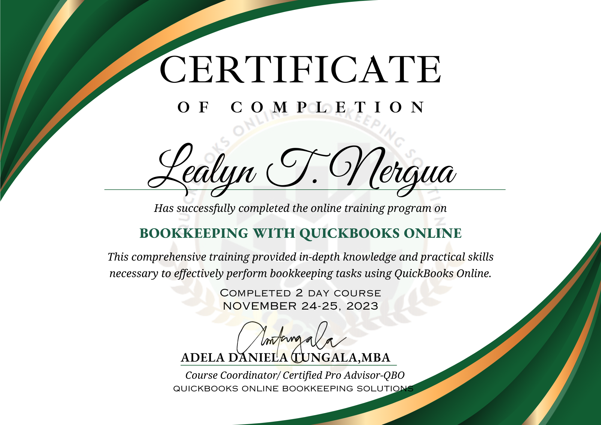 QuickBooks Certificate