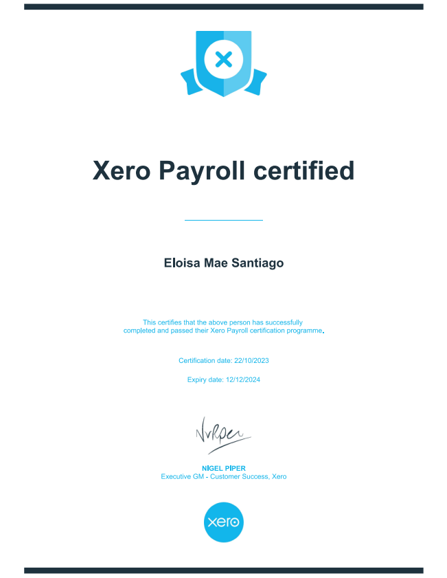 Xero Payroll certificate