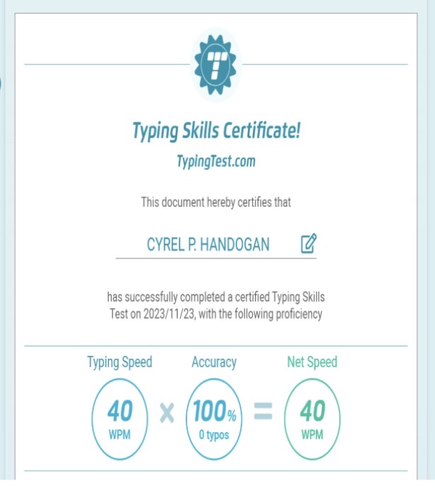 Typing Test Certificate