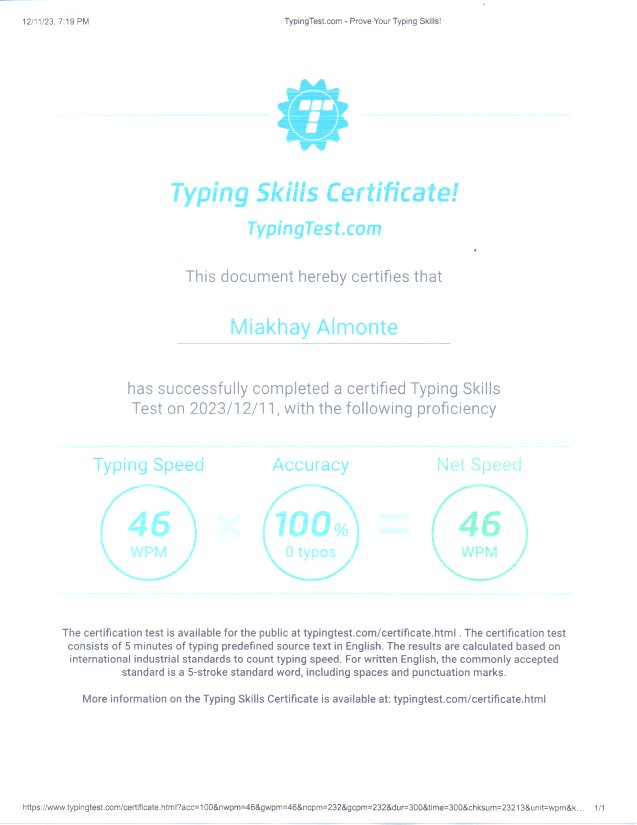 Typing Test Certificate