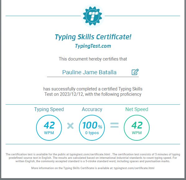 Typing Skills Certificate