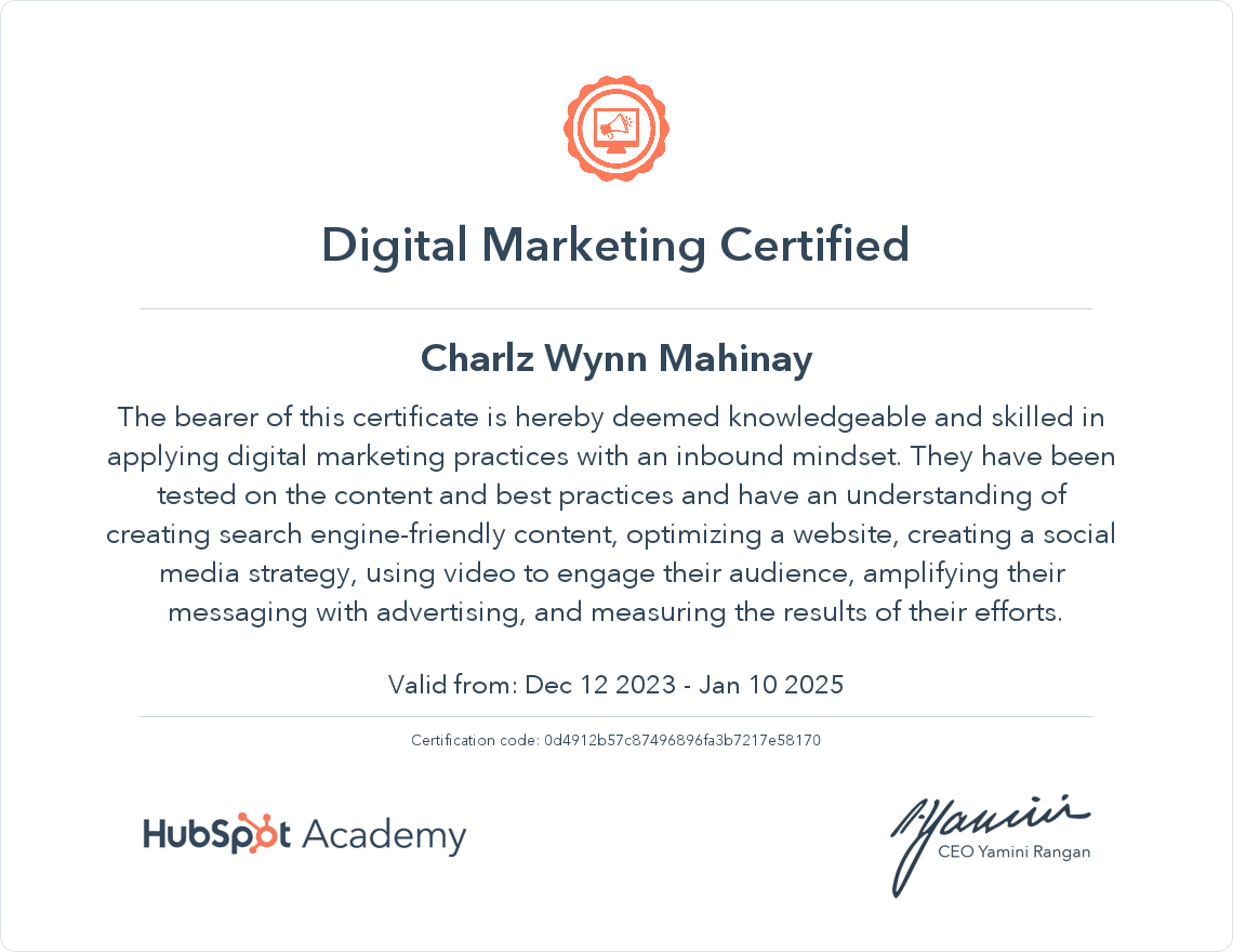 HubSpot Digital Marketing Certificate