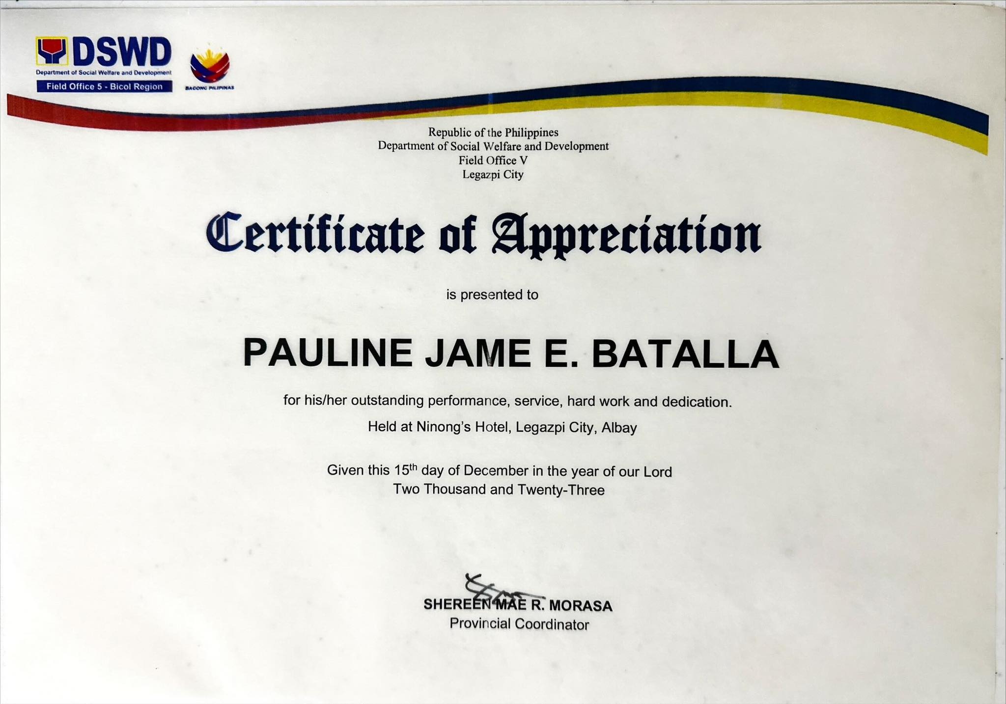 Certifficate of Recognition