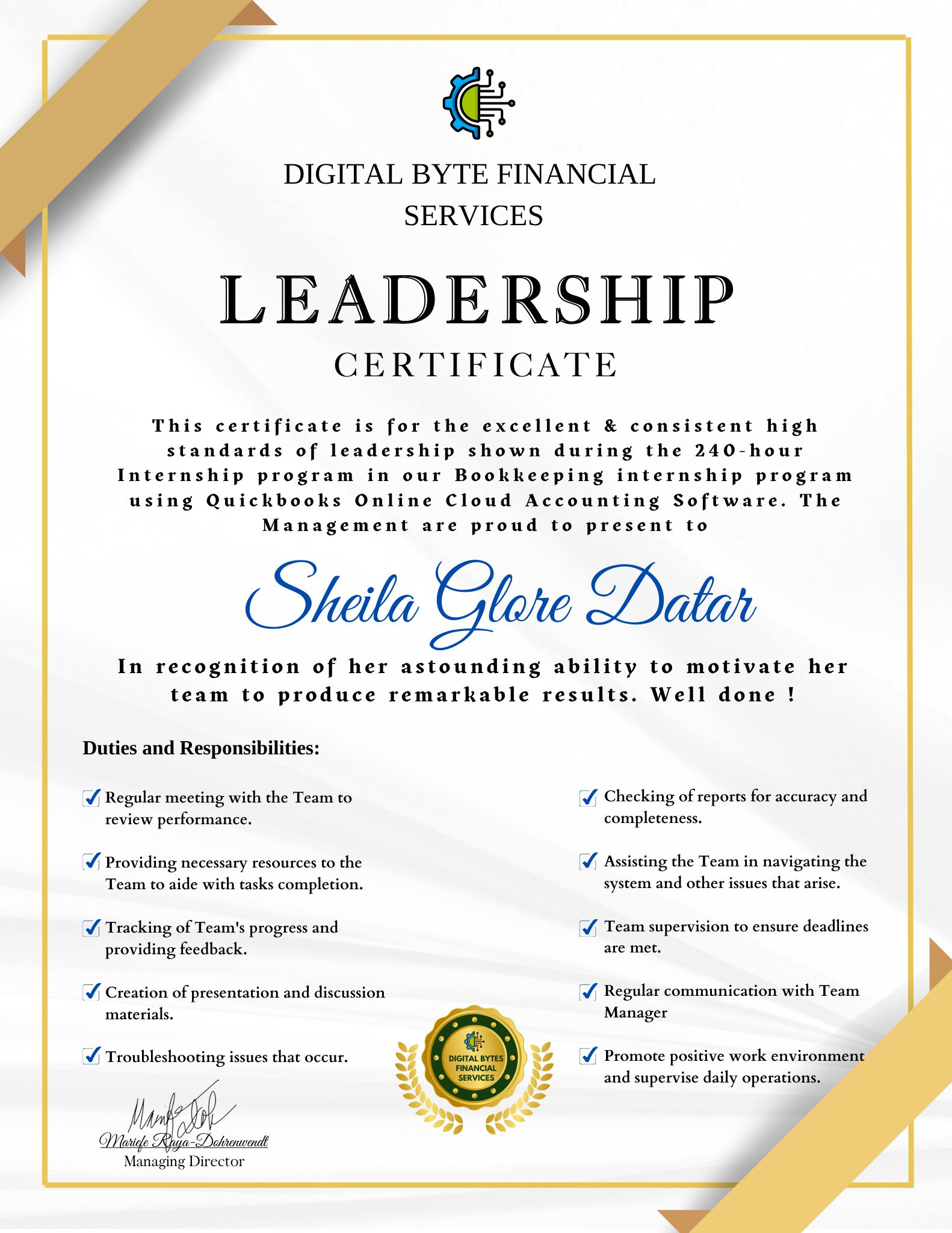 Digital Byte Financial Services Leadership Certificate