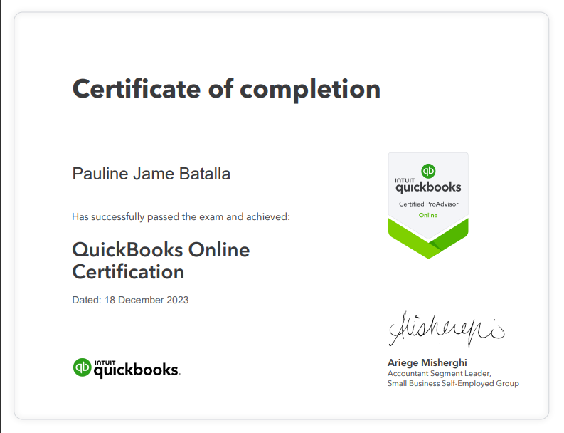 Quickbook online Certification