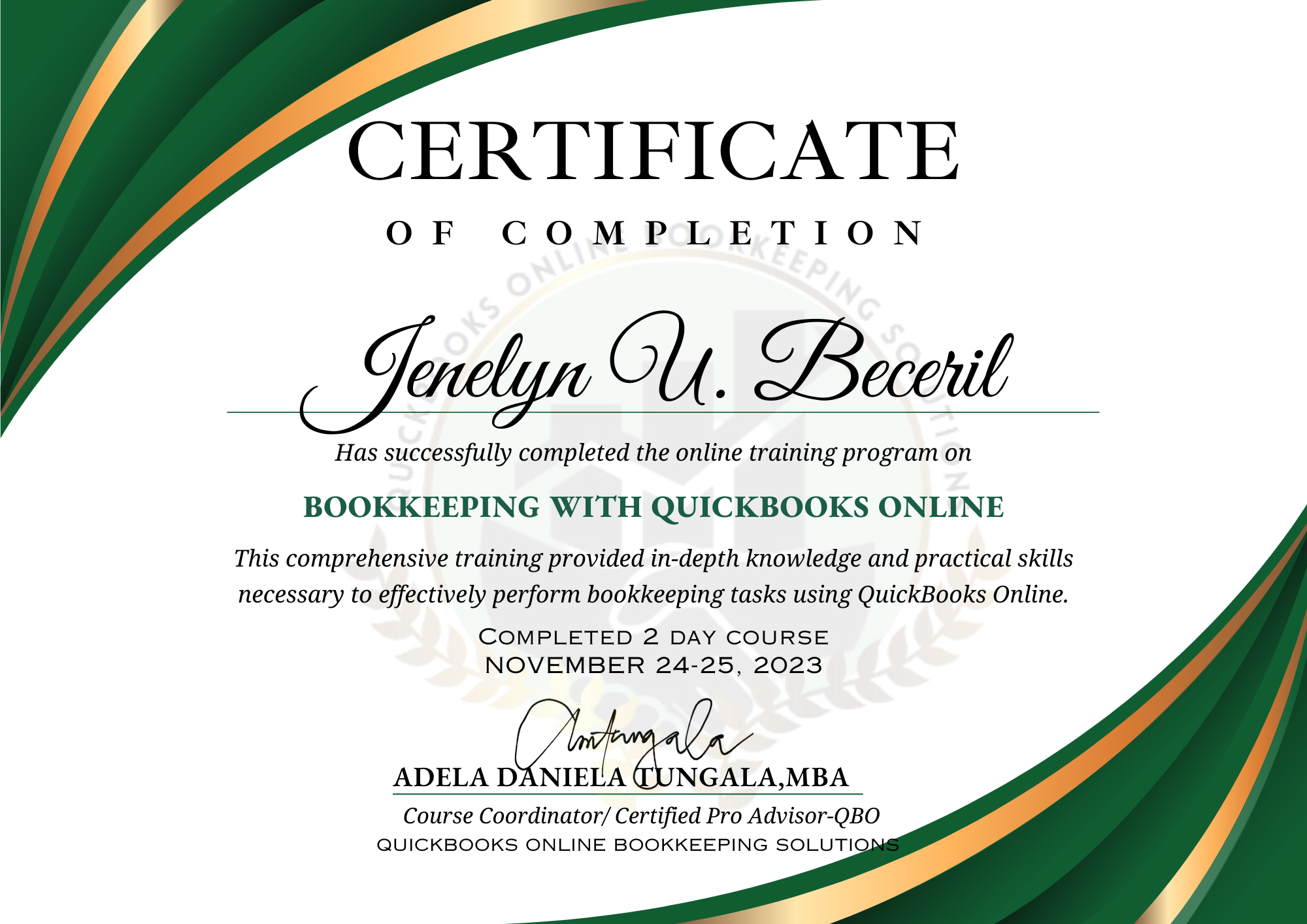 Quickbooks Online Certificate