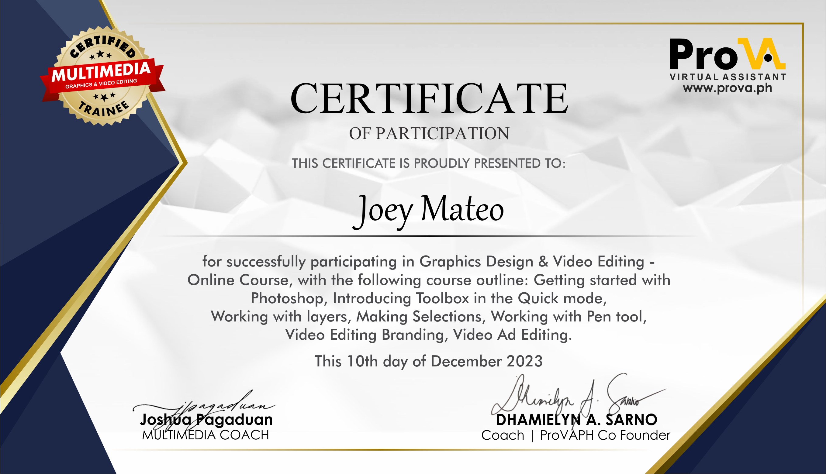 Graphics design and Video Editing Certificate